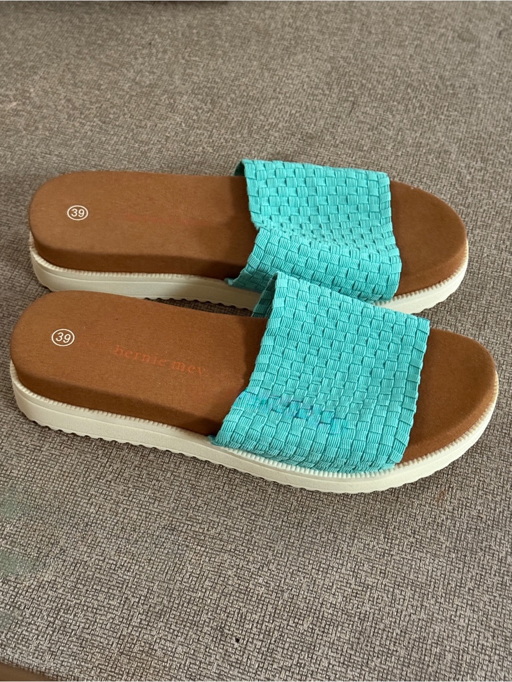 Bernie Mev Woven Slide Sandals Turquoise Size 39